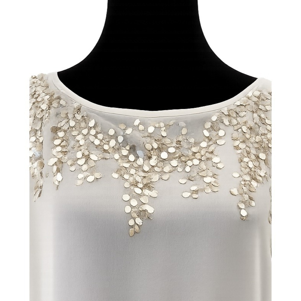 Cache Womens Cold Shoulder Dolman Blouse Top Size XS Cream Chiffon Sequin Trim - Picture 3 of 12